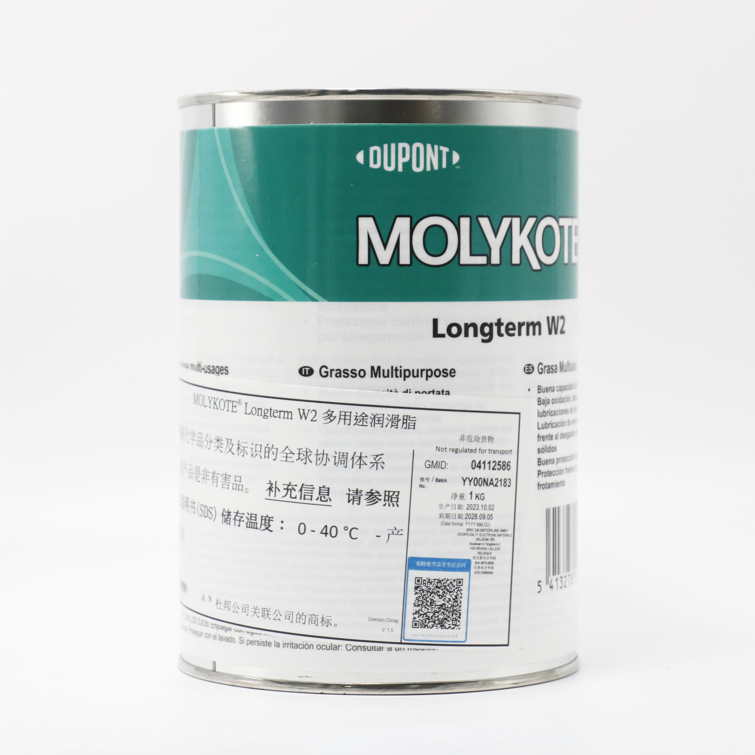 MOLYKOTE Longterm W2 Mineral Oil Grease 1 kg White High-Performance Lubricant for Metal Bearings & Guides