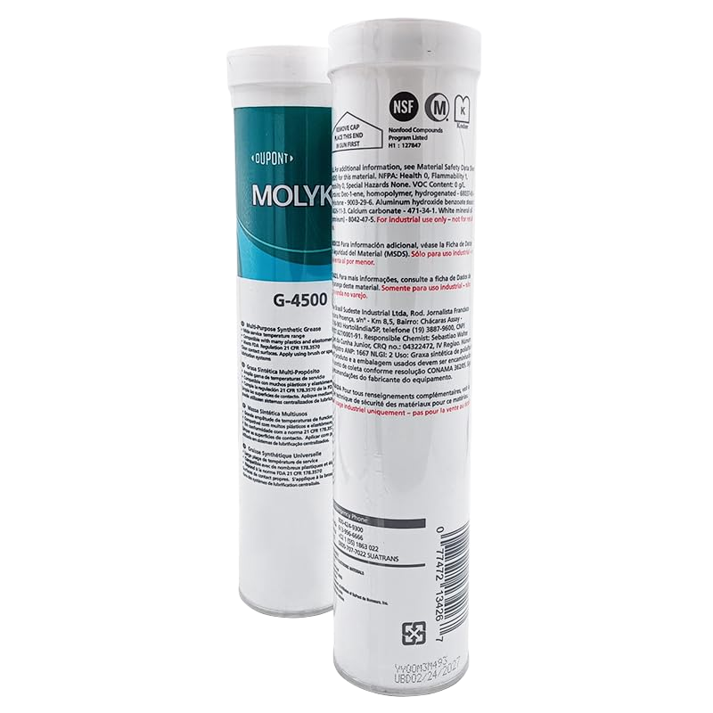 MOLYKOTE G‑4500 FM Food‑Grade Synthetic Grease 400 g Cartridge – White PTFE Lubricant for Bearings, Gears & Seals
