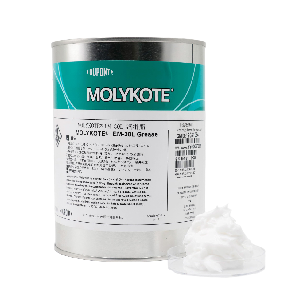 MOLYKOTE EM‑30L PAO Synthetic Grease 1 kg White Grease for Plastic/Rubber Components – Low Friction, Long Life