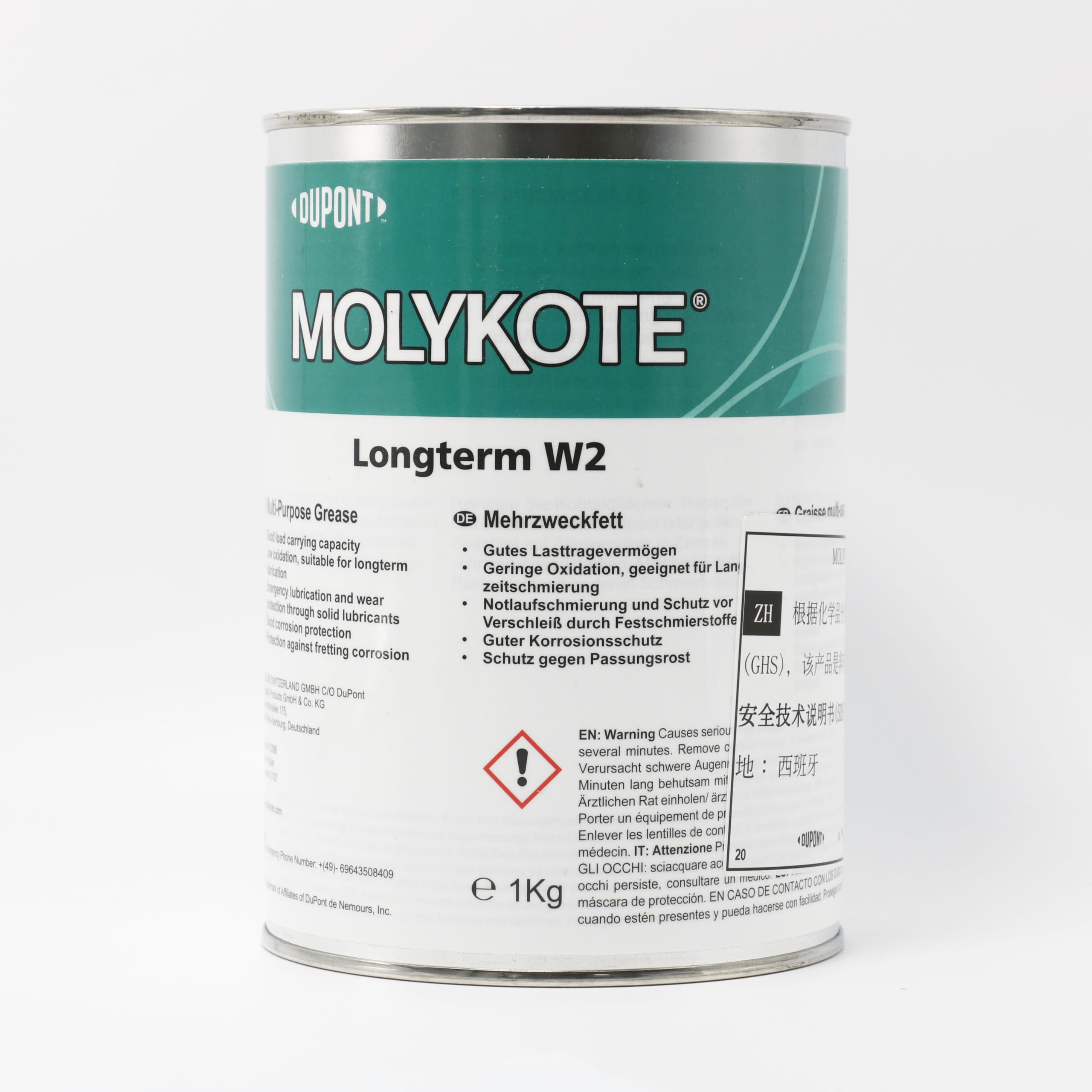 MOLYKOTE Longterm W2 Mineral Oil Grease 1 kg White High-Performance Lubricant for Metal Bearings & Guides